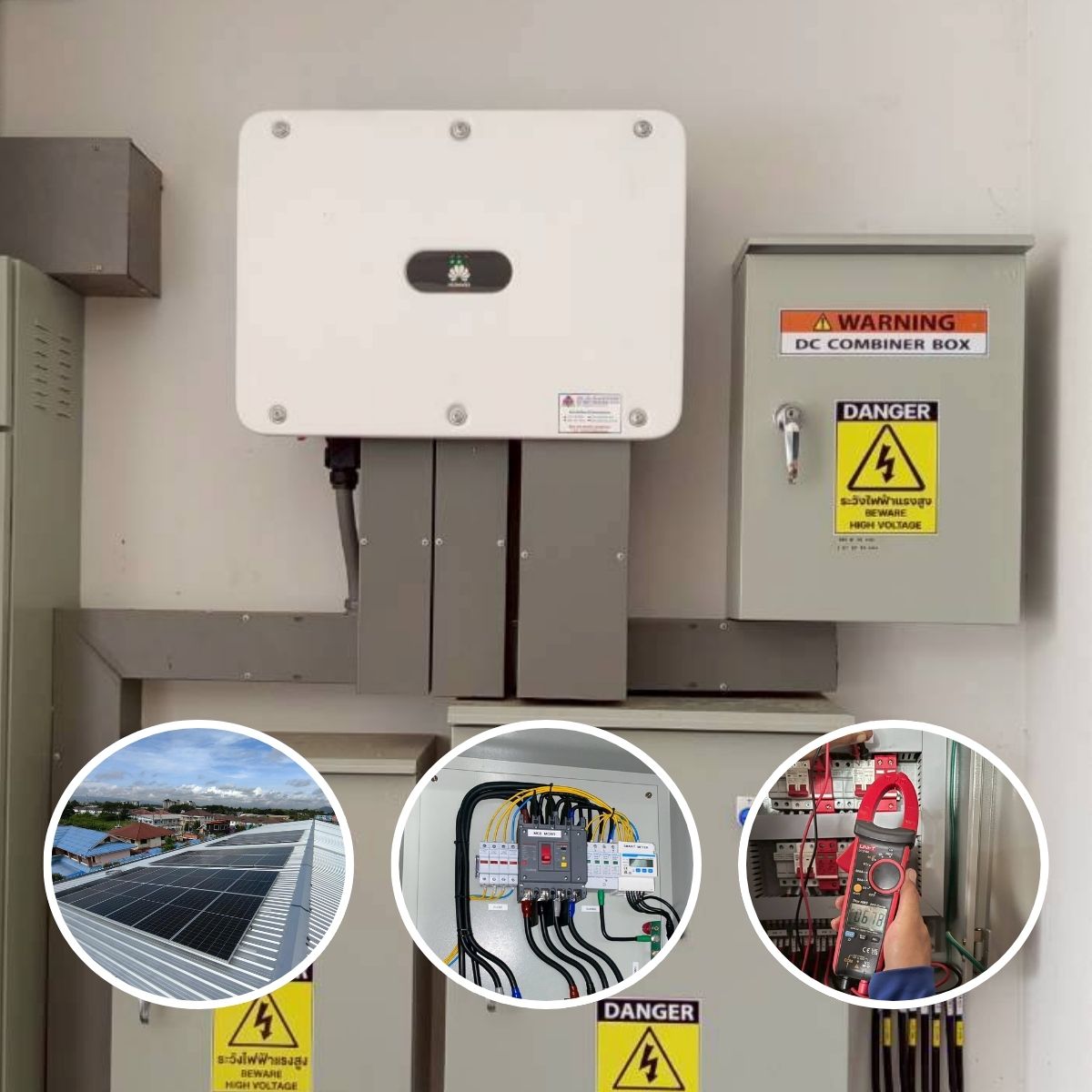 การติดตั้งระบบโซลาร์เซลล์ On-Grid สำหรับธุรกิจ SME งานติดตั้งมืออาชีพ ตู้ไฟฟ้าและอุปกรณ์มาตรฐานอุตสาหกรรม